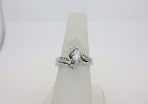 Vintage Diamond Bridal Set Natural Wedding Rings White Gold 10K Size 6.75 R1176 - Picture 5 of 10