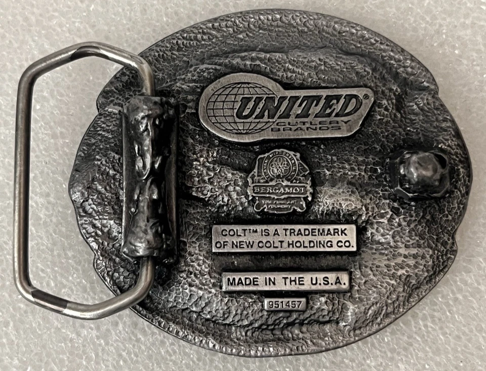 Vintage Limited Pewter Colt Knives Belt Buckle United Cutlery Brand USA - Image 2 of 4
