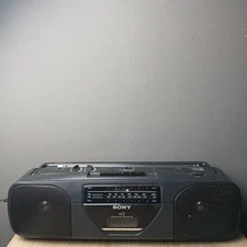 Sony CFS-201 Boombox AM/FM Cassette Radio Black Antennae Plug In Battery Powered
