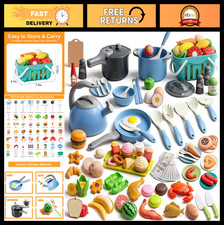 130Pcs Toddler Kitchen Playset - Pretend Cooking Pots, Pans, Utensils Food