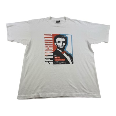 Springfield Land Of Lincoln Vintage Single Stitched Men s T Shirt Size XL White