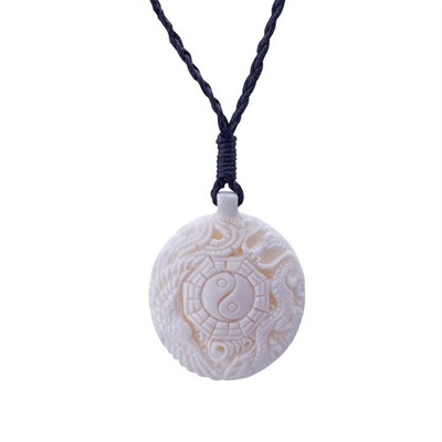 81stgeneration Bone Necklace Yin Yang Ching Taoist Dragon Phoenix Pendant Cord
