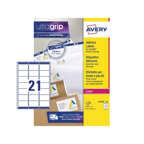 Avery Laser Address Label 63.5X38.1Mm 21 Per A4 Sheet White Pack 5250 Labels L71