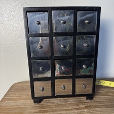 Mini joyero de madera con 12 cajones negro con cajones con espejo
