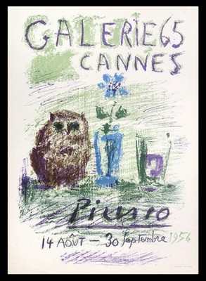Pablo Picasso 1956 Cannes Original Signed Lithograph Exhibition Poster Owl Art