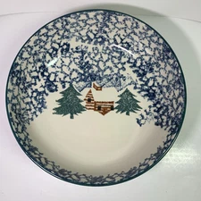 Folkcraft By Tienshan Stoneware Cabin In The Snow 9" Round Serving Bowl