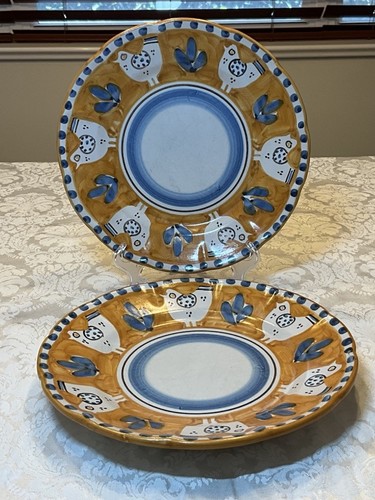 Vietri Solimene Campagna Orange + Blau Huhn 10" D Speiseteller 2er Set - Bild 2 von 9