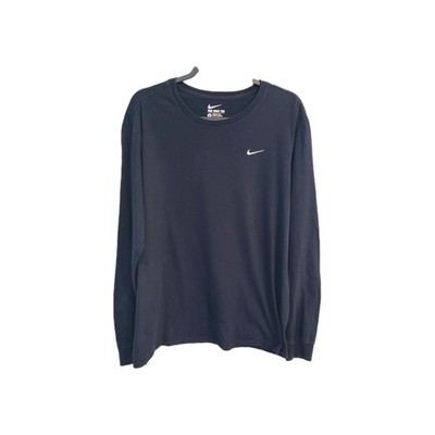 Nike Swoosh Long Sleeve Tee Navy Blue Mens XL Athletic Cut Cotton Minimalist Y2K
