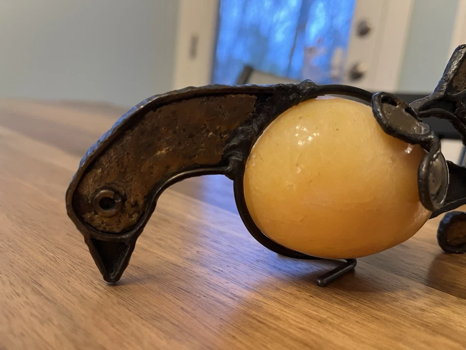 Emaus Brutalist Bird Sculpture with Marble Alabaster Egg Mexico Modernist Metal - Image 3 of 4