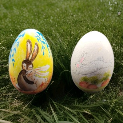 2 Wooden Hand Painted Eggs for Easter or Decor