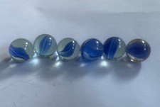 Lot Of 6 Vitro Agate Cat  s Eye Marbles Blue 50  s-60  s