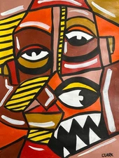 Striking Abstract Expressionist Acrylic Face Painting - 16x12" Mixed Media Paper