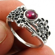 Sterling Silver Root Chakra Garnet Gemstone Daughter Flower Cocktail Ring Size 7