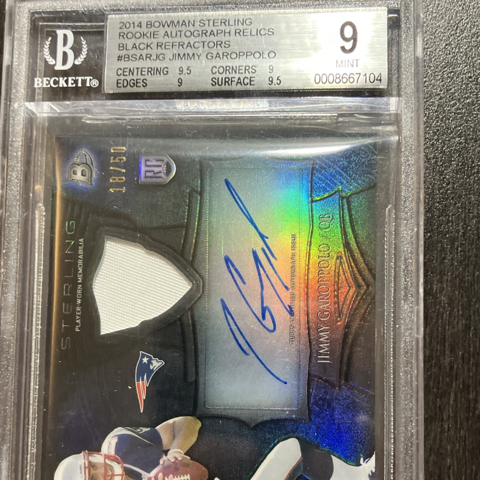 Jimmy Garoppolo Bowman Sterling Autograph Rookie Relics #JG Black Refractor