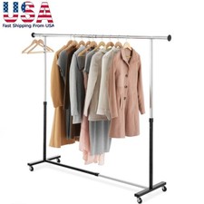 Metal Adjustable Rolling Expandable Clothing Garment Rack w/Wheels for Bedroom