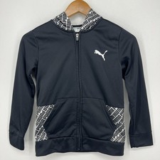 Puma Full Zip Hoodie Youth Size S Black Pockets Logo Track Sports