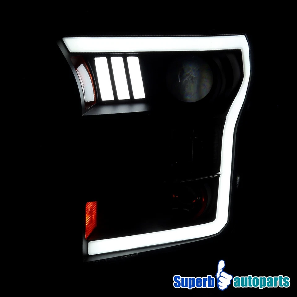 Fit 2015-2017 Ford F150 Projector Headlight LED Strip Black Smoke w/ Turn Signal Foto 4 de 4