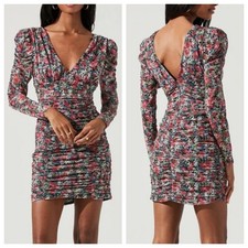 ASTR the Label Mini Dress Bristol Pink Floral Ruched Body Long XS Sleeve New