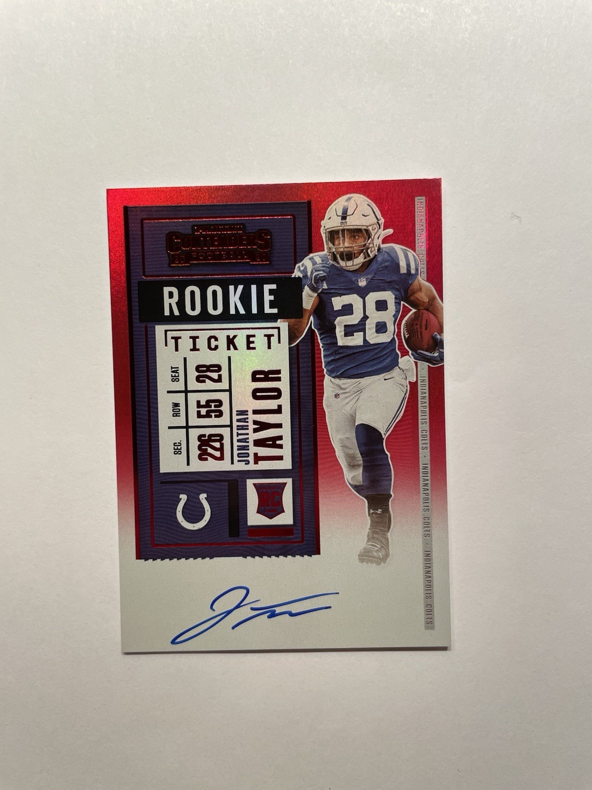 Jonathan Taylor 2020 Panini Contenders #116 Red Zone Rookie Ticket On Card Auto