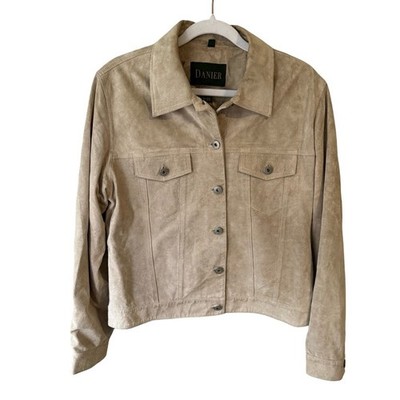Vintage Danier Genuine Suede Leather Jacket Beige Women s Size M (10-12) Retro