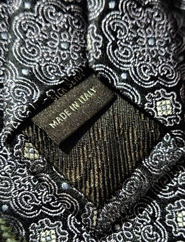 CANALI Mens Tie Metallic Gray 100% Silk Jacquard Medallion Made in Italy - Picture 6 of 12