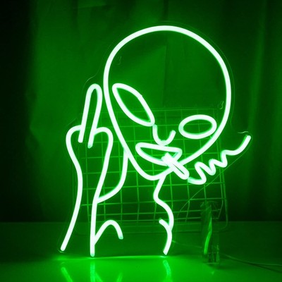 Green Alien LED Neon Signs for Wall Decor Shop Bar Pub Man Cave Game Room Dec...