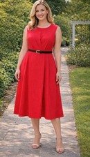 Calvin Klein Women’s Red Sleeveless A-Line Dress 16W NWT Belted