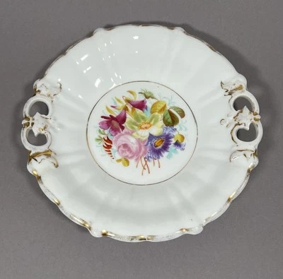 Kuchenplatte Henkelteller Teller Carl Tielsch Altwasser Blumenbouquet Poliergold - Bild 1 von 4