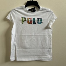 New Polo Ralph Lauren Big Girls Logo Jersey T Shirt White Size L