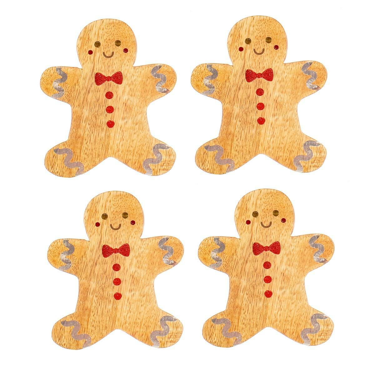 Christmas Drinks Coasters Wood Set of 4 Rustic Festive Sass & Belle Gingerbread