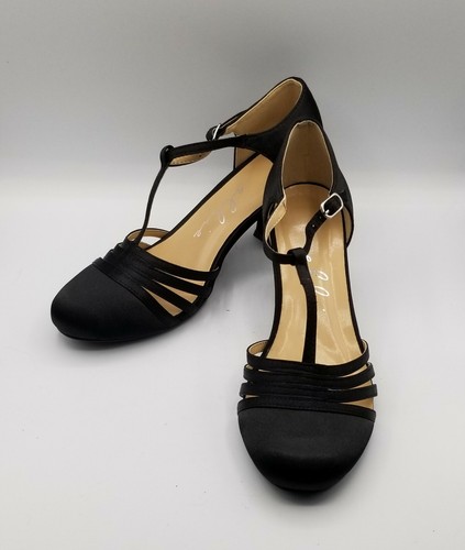 Ellie Women's Sexy Black Shoes 2.5 Inch Heel Satin Dance Shoe US 7 - Picture 4 of 11