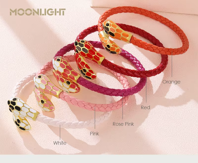 Snake Head Charm Leather Braided Bracelet Men Women Bangle UK