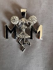 Cheerleading Pendant Cheer Mom Crystals Silver Toned, Super Cute, Bling