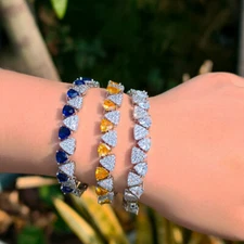 Triangle Tennis Bracelet Silver Plated Cubic Zirconia Women Wedding Prom Jewelry