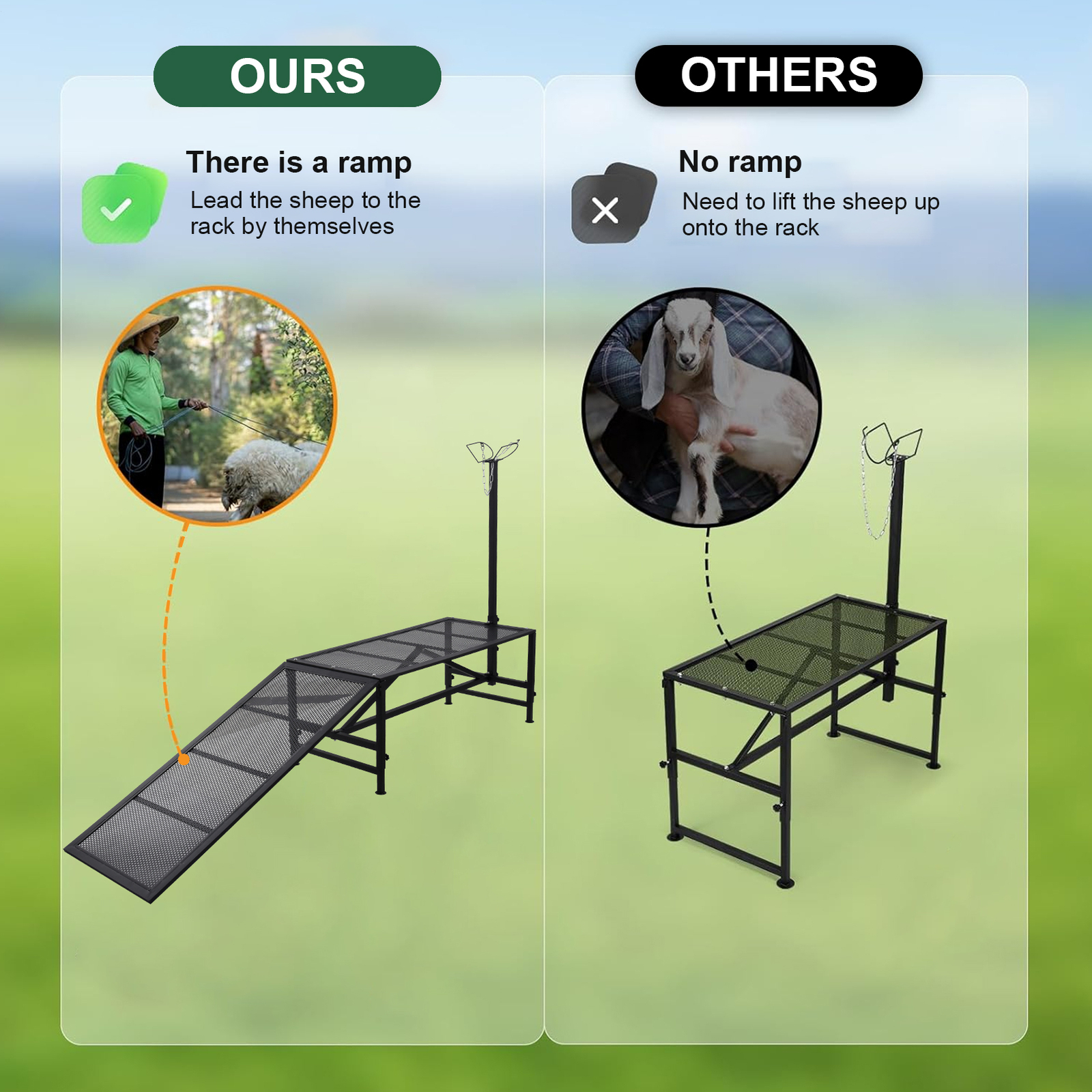 NTUD Livestock Stand Goat Trimming Stand 20"-32" Height 51x24 In Tabletop Black