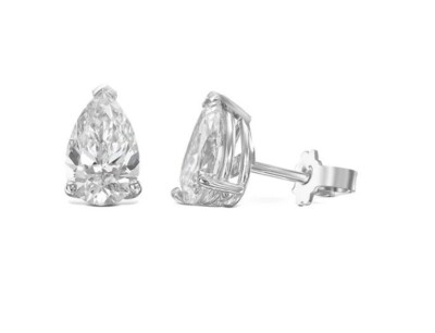 E/VS IGI Certified 2 Ct Pear Cut Lab Grown Diamond 14K White Gold Stud Earring
