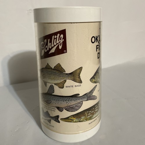 1971 Vtg 6.5" SCHLITZ Oklahoma Fishing Derby Thermo-Serv Plastic Insulated MUG - Picture 2 of 6