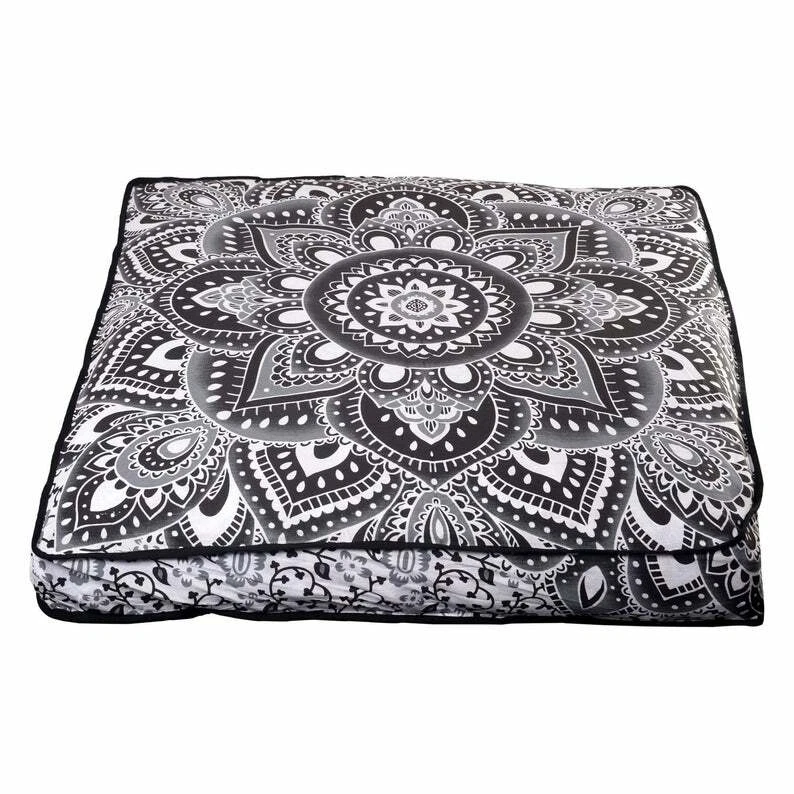 New Indian Grey Ombre Mandala 35" Square Floor Pillow Case Cushion Covers Throws