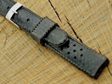 SUB NOS Unused Vintage Black Rubber Watch Band w Silver Tone Buckle 13mm Ladies
