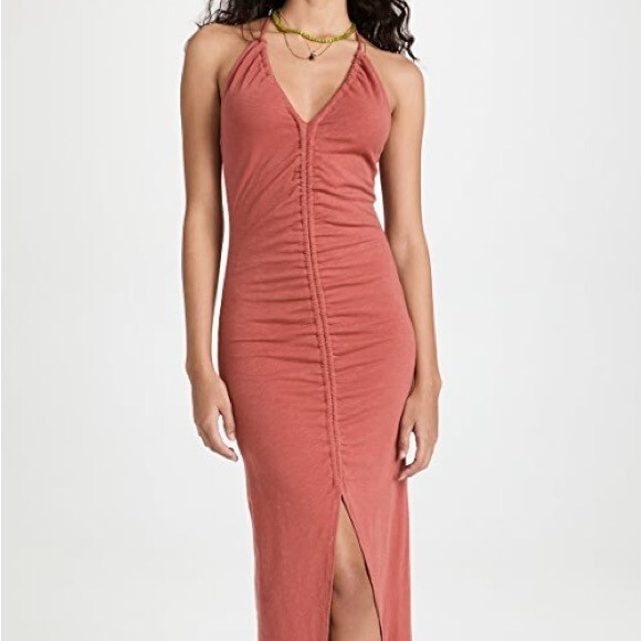 SUNDRY Coral Ruched Halter Slit MIDI Dress Women's Size 3/L | eBay