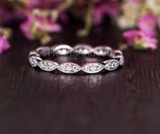 0.6ct Round Cut Moissanite Dainty Eternity Wedding Band 14k White Gold Plated