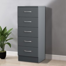 Grey Tall Narrow Chest of Drawer Bedroom Furniture Bedside Cabinet with Handle