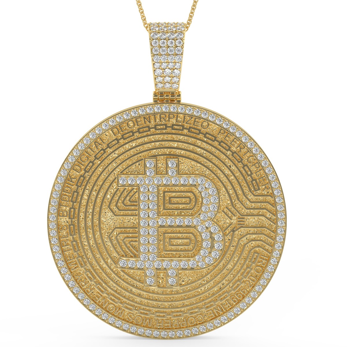 Real Moissanite Diamond Bitcoin Crypto Currency Digital Money 14K Gold  Pendant