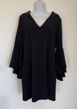 MILLY Little Black Dress Mini Bell Sleeves Keyhole Back Size 10