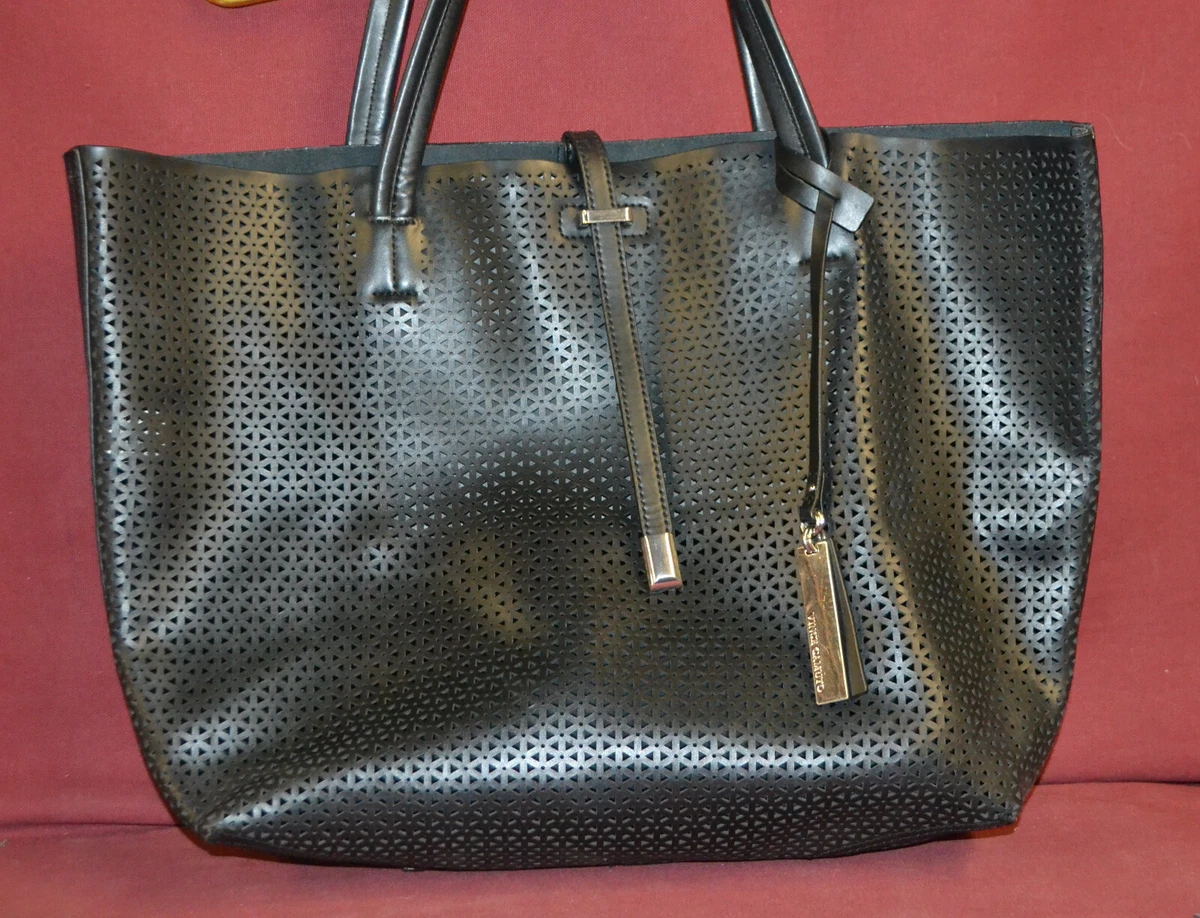 VINCE CAMUTO Leila LARGE Leather Tote Bag Shopper Purse Black