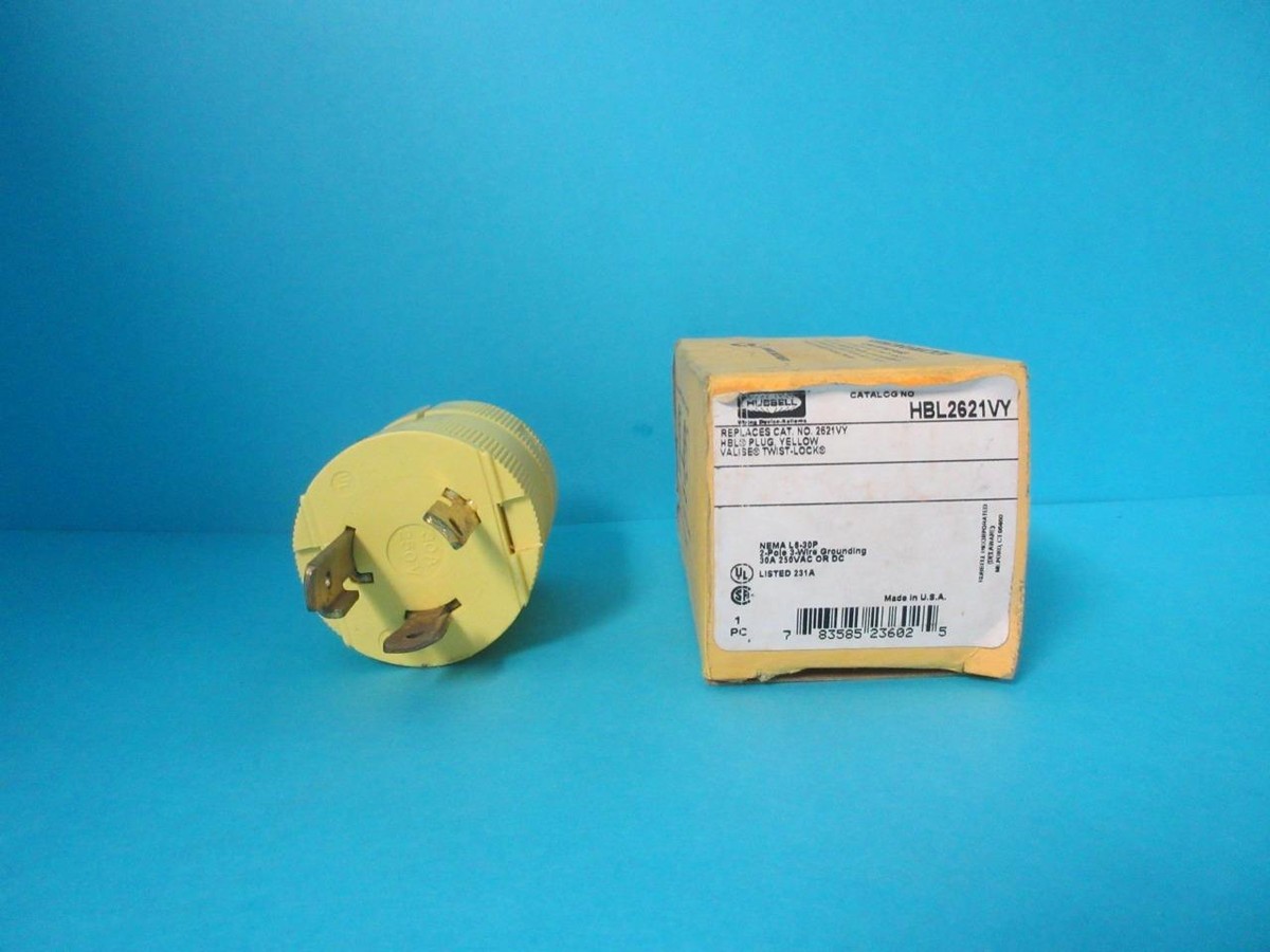 Hubbell 2621VY Valise Yellow Twist Lock Plug 30A 250V 3 Wire Hubbell 2621VY Valise Yellow Twist Lock Plug 30A 250V 3 Wire