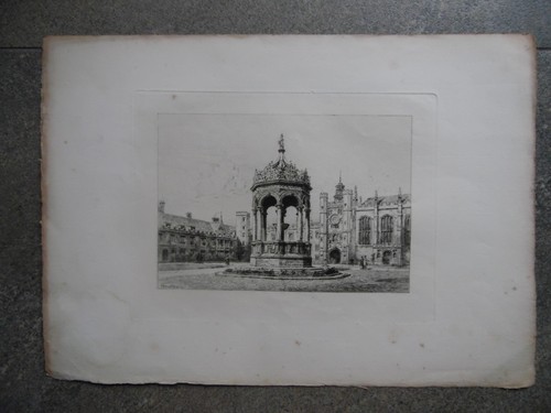 Great Court of Trinity College. Etching by Alfred Brunet Debaines. Listed. - Picture 2 of 4