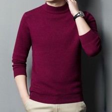 Men Faux Cashmere Knit Sweater Mock Neck Jumper Pullover Basic Shirt Warm Winter