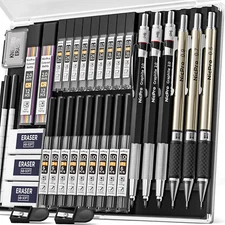 35PCS Art Mechanical Pencils Set, 3 PCS Metal Drafting Pencil 0.5 mm & 0.7 mm &