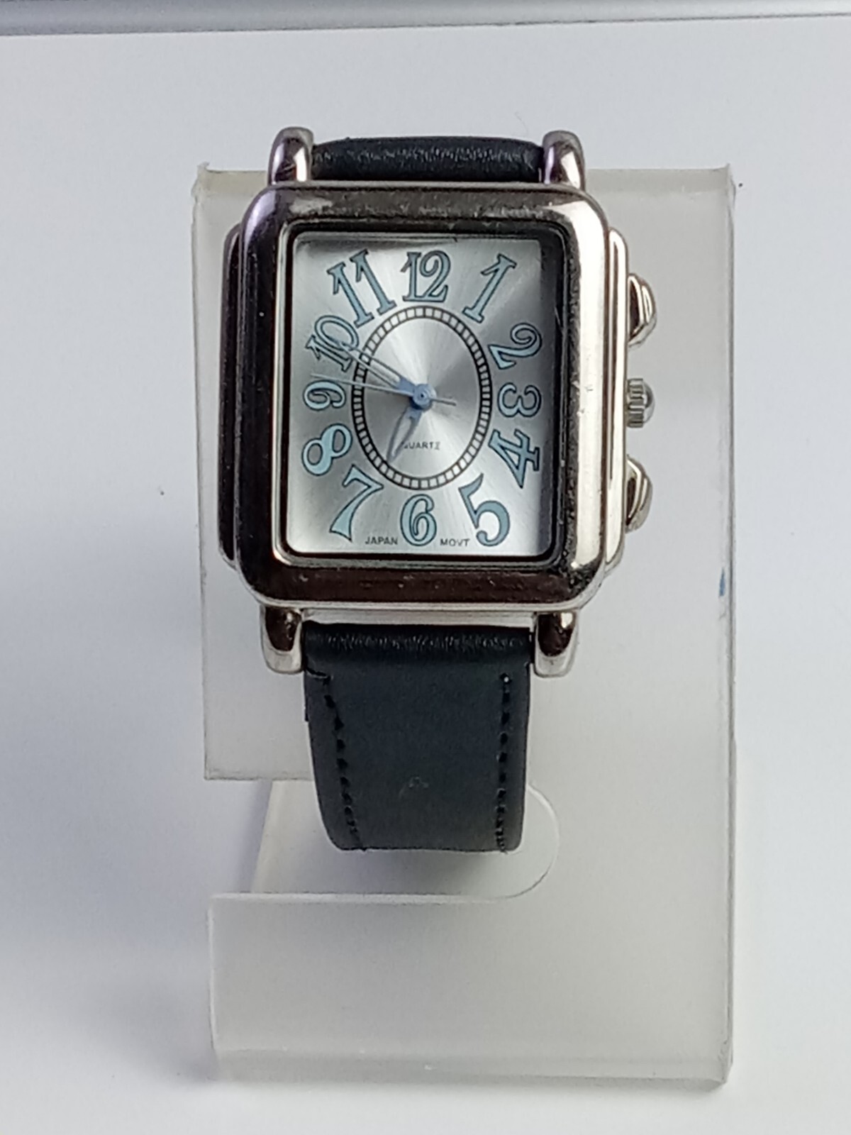 Silver Tone Dial Rectangle Case Silver Dial Black… - image 1